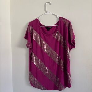 Ashley Stewart Women's Pink blouse Silver Striped Top NEW